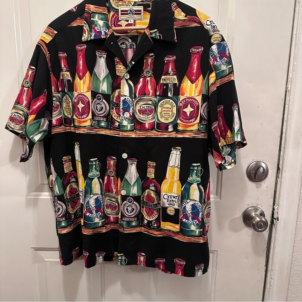 Vintage Hawaiin Type Shirt With Various Beer Bottles